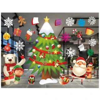 【摩達客】耶誕-彩色8號大雪頭繽紛裝飾聖誕樹-無痕窗貼玻璃貼(2入優惠組合-75x35cm/張)