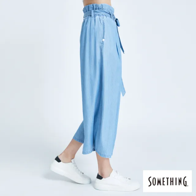 【SOMETHING】女裝 天絲束袋型闊腿褲(漂淺藍)