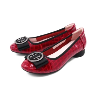 【W&M】方圓頭飾釦漆皮娃娃鞋 包鞋(紅)