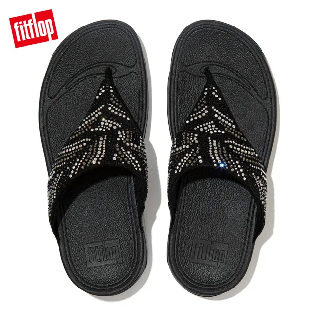 【FitFlop】LULU CRYSTAL FEATHER TOE-POST SANDALS 閃耀多色水鑽夾腳涼鞋-女(靚黑色)