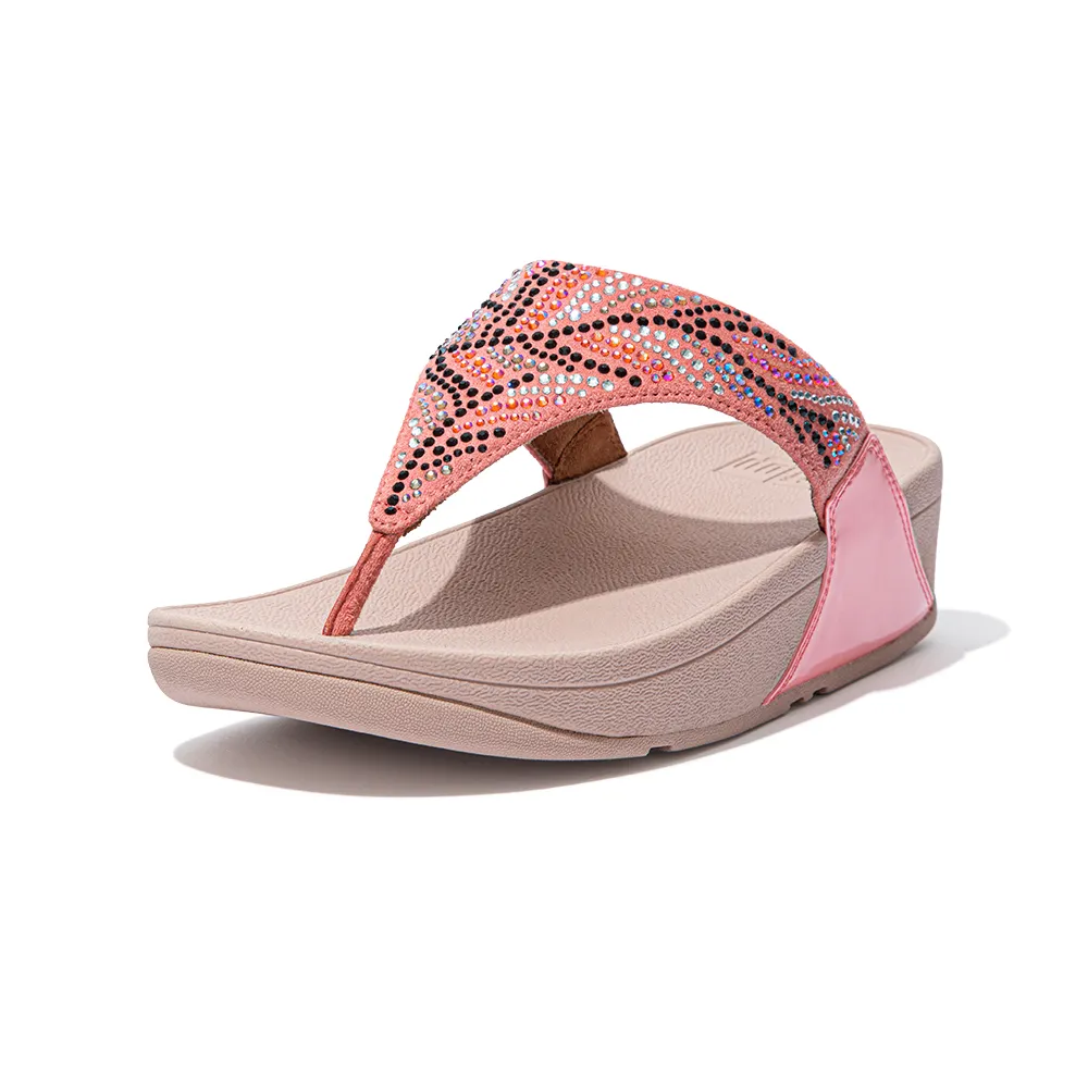 【FitFlop】LULU CRYSTAL FEATHER TOE-POST SANDALS 閃耀多色水鑽夾腳涼鞋-女(柔和粉)