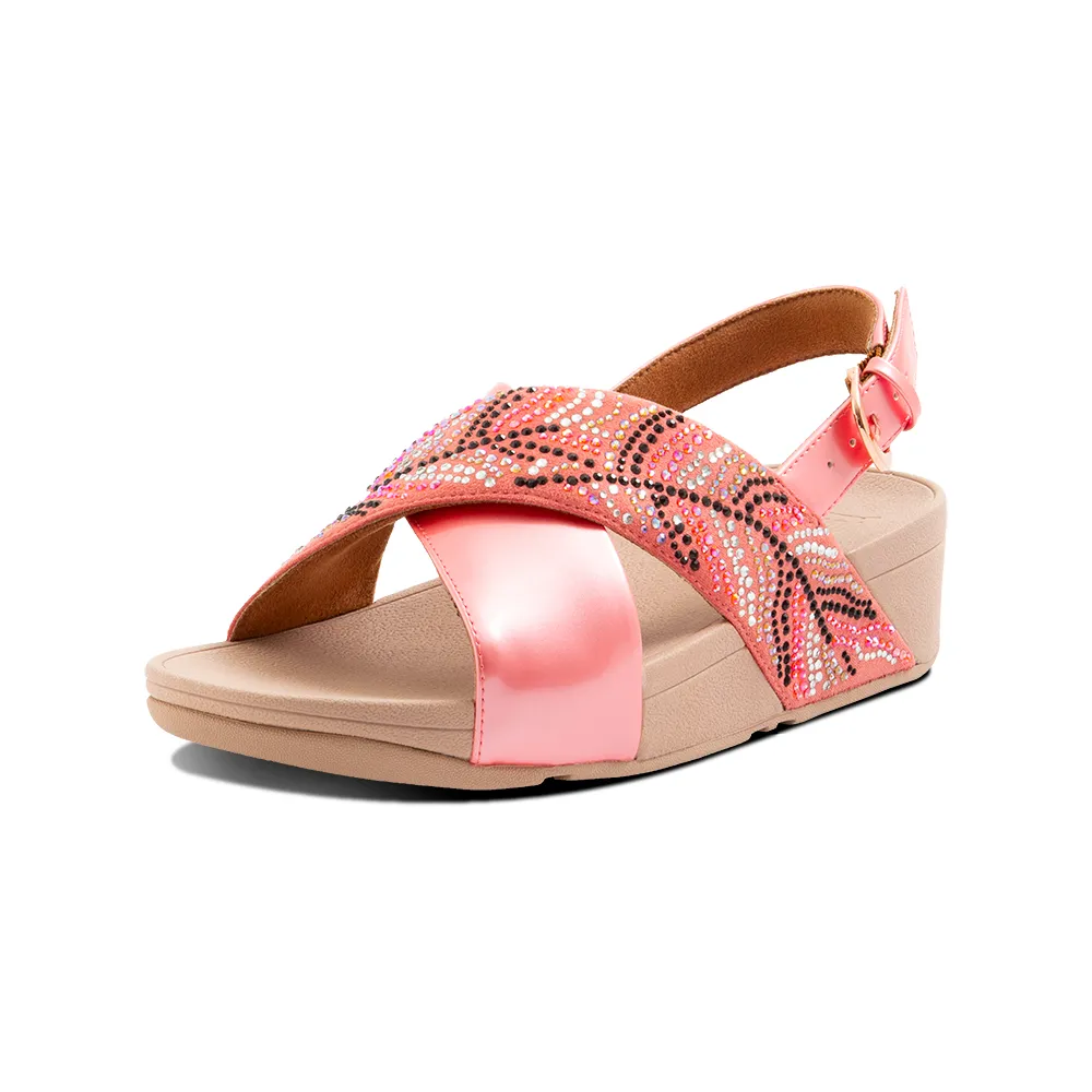 【FitFlop】LULU CRYSTAL FEATHER BACK-STRAP SANDALS 閃耀多色水鑽後帶涼鞋-女(柔和粉)