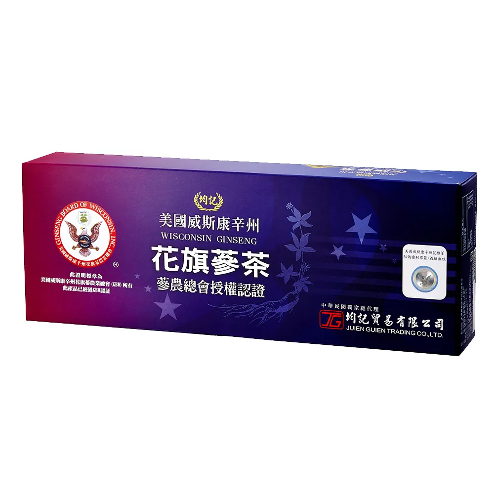 【均記】美國威斯康辛州花旗蔘茶包禮盒x1盒(2g x 20包/盒； 附提袋)