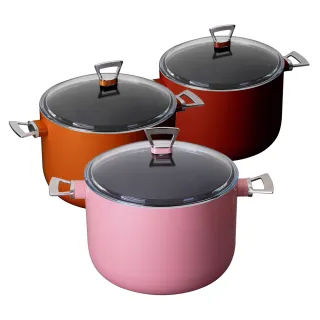 【義廚寶】義大利製西恩那系列不沾鍋高身雙耳湯鍋24cm(加贈 耐熱玻璃蓋)