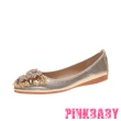 【PINKBABY】金屬亮皮華麗閃耀蝴蝶造型尖頭低跟摺疊便鞋(金)
