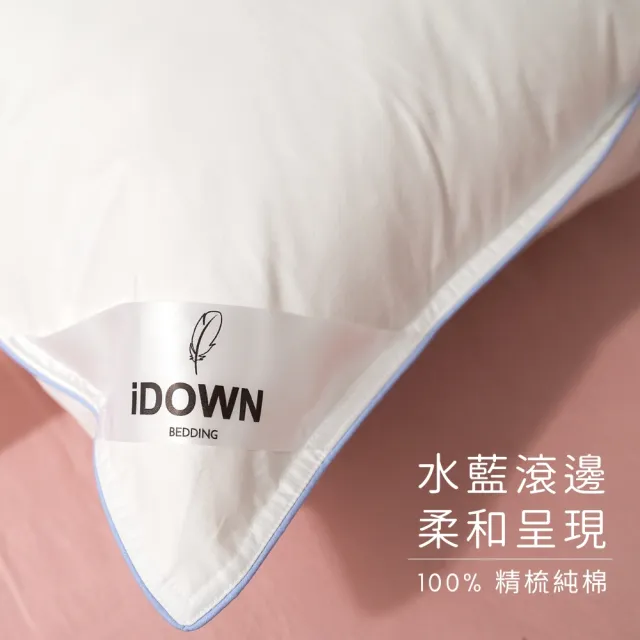 【iDOWN BEDDING】滾邊舒眠羽絨枕 2 入組(睡感不要太軟、不要太硬 - 軟硬適中)