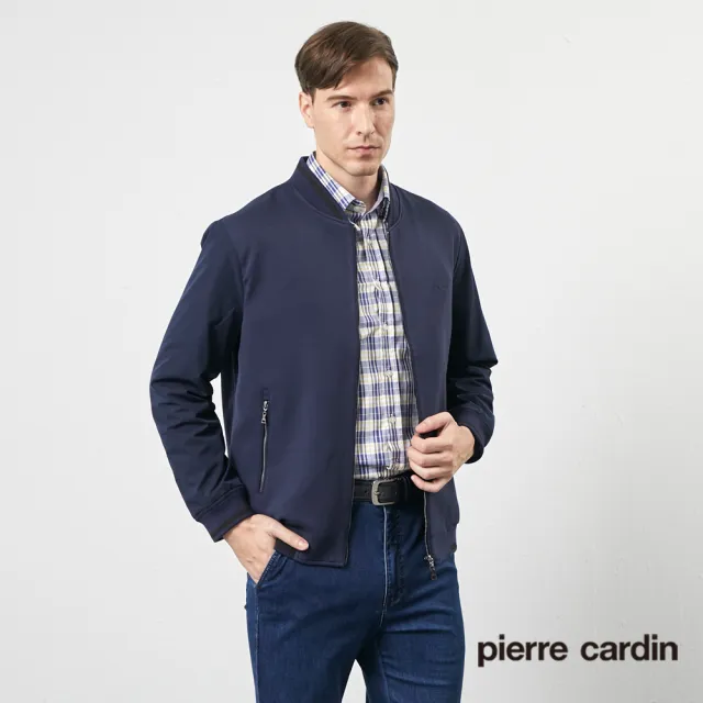 【pierre cardin 皮爾卡登】商務休閒 男款 棒球領針織布夾克外套-丈青(5205665-38)