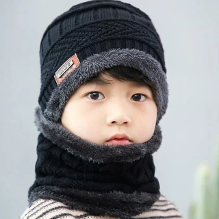 【iSFun】仿羊絨刷毛＊針織彈性兒童保暖毛線帽+脖圍(2色可選)