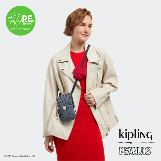 KIPLINGKIPLING官方旗艦館 KIPLING x PEANUTS 丹寧圖騰附小包貼身手機包-ELVIN