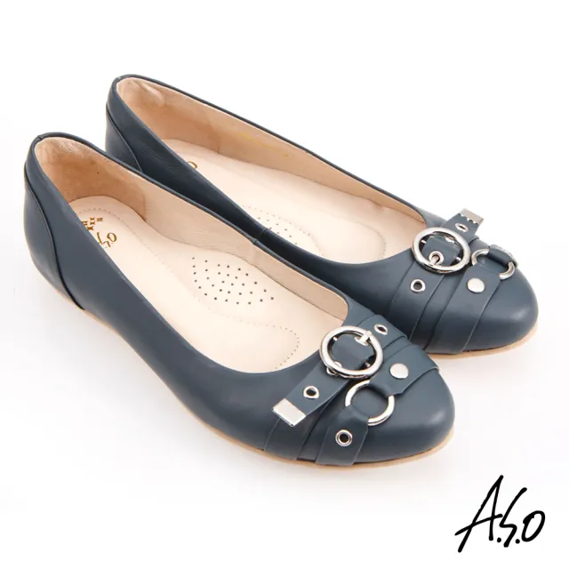 【A.S.O 阿瘦集團】健步通勤水波紋蝴蝶結中跟鞋(深藍)