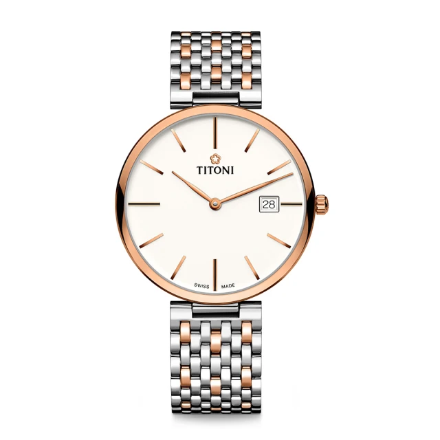 TITONI 梅花錶 纖薄系列機械錶 白面/玫瑰金半金鋼帶 39mm(82718 SRG-606)