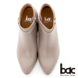 【bac】簡約尖頭金屬裝飾釦高跟短靴(芋色)