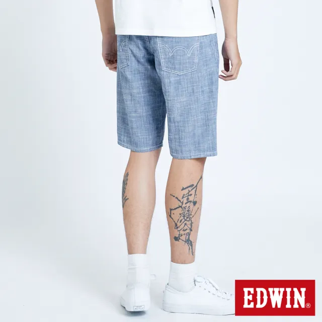 【EDWIN】男裝 503 基本五袋棉質 休閒短褲(石洗藍)
