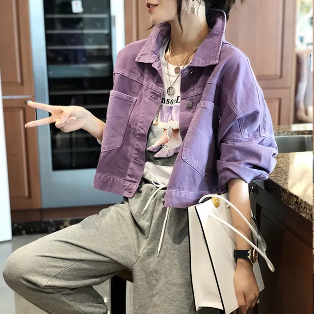 【BBHONEY】韓版寬鬆紫色oversize牛仔外套(網美必備款)