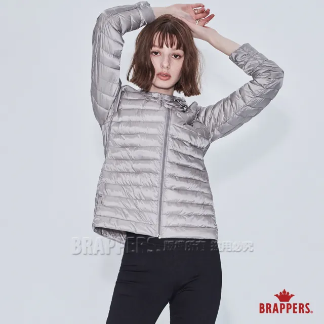 【BRAPPERS】女款 短版仿絨棉連帽外套(淺灰)
