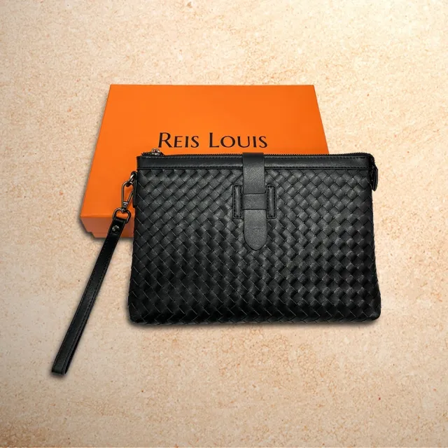 【REIS LOUIS 李斯路易斯】雙11 真皮 單扣帶編織牛皮男士手拿包(真皮包包 編織 牛皮)