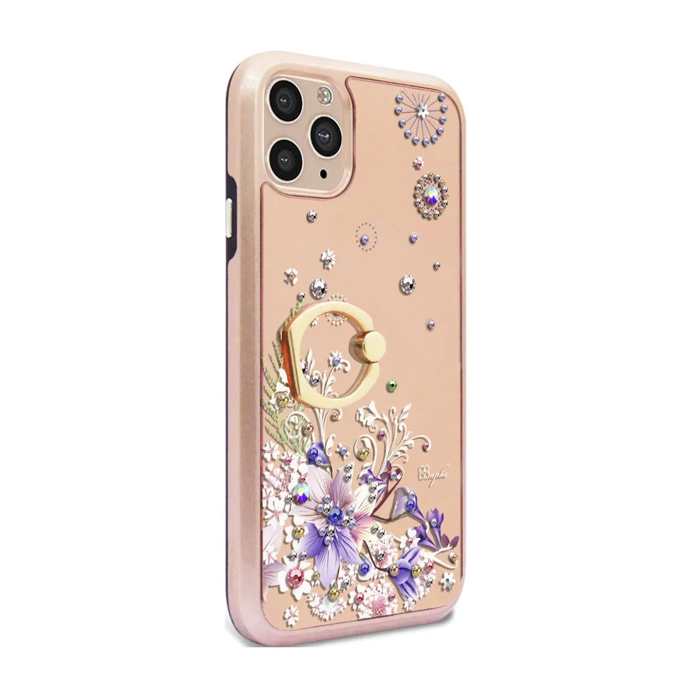 【apbs】iPhone 11 Pro Max / 11 Pro / 11 施華彩鑽全包鏡面指環雙料手機殼(祕密花園)