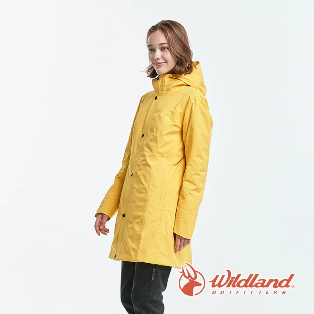 Wildland 荒野 女 長版PR棉輕量防水外套-藤黃色 0A82901-124(防寒夾克/防風防水外套/禦寒衣/爬山健行)