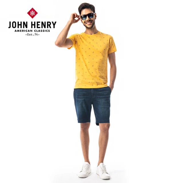 【JOHN HENRY】水洗五分牛仔短褲-藍