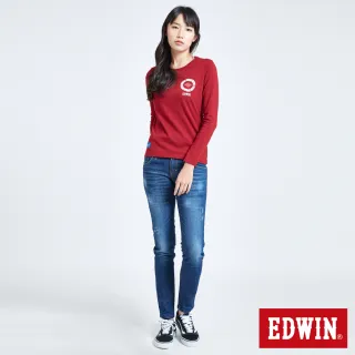 【EDWIN】女裝 MISS EDGE 紅線窄管牛仔褲(中古藍)