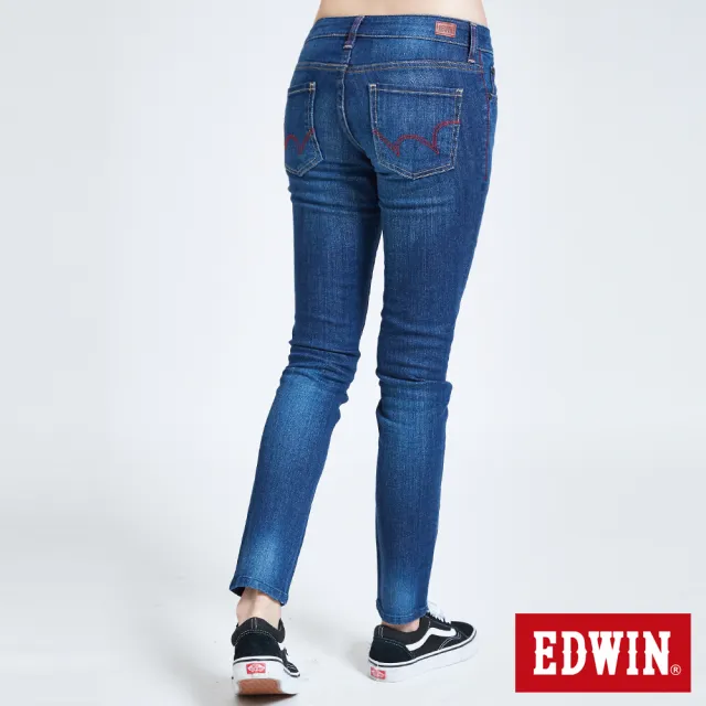 【EDWIN】女裝 MISS EDGE 紅線窄管牛仔褲(中古藍)
