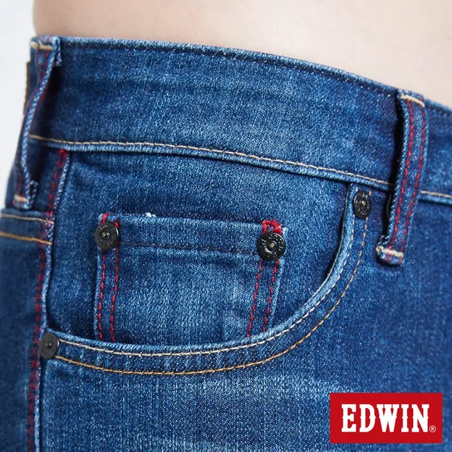 【EDWIN】女裝 MISS EDGE 紅線窄管牛仔褲(中古藍)