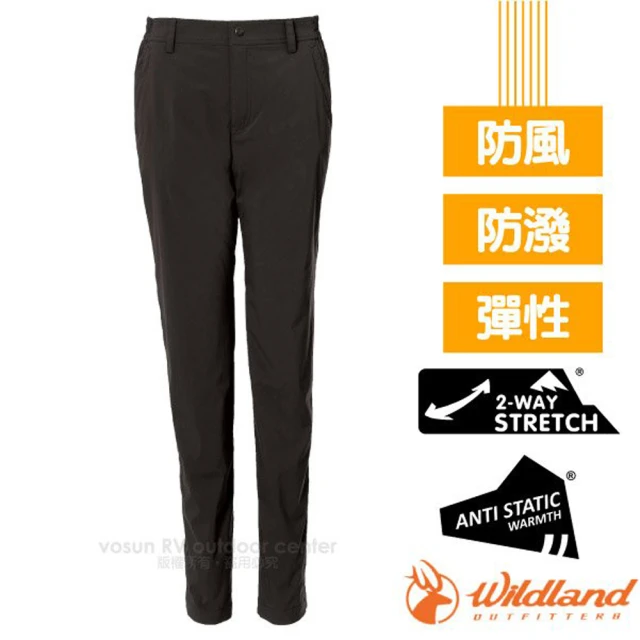 Wildland 荒野 女新款 彈性防潑防風天鵝絨長褲.休閒機能長褲/內刷毛.ANTI STATIC抗靜電(0A72323 深鐵灰)