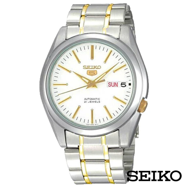 SEIKO 精工 半金經典5號自動上鍊機械腕錶-白+金x37mm(SNKL47J1)