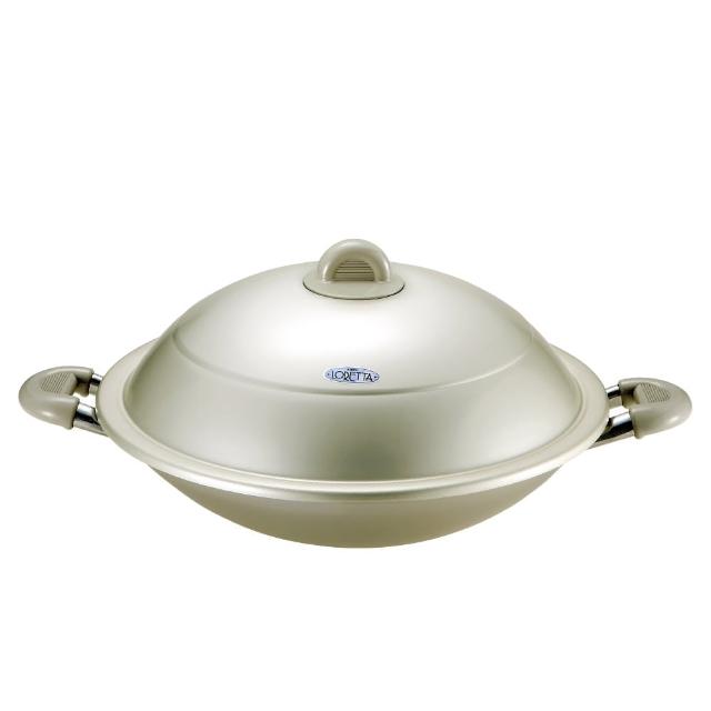 【RIKEN 理研】韓國製不沾鍋中華鍋38cm(含蓋 中式雙柄炒鍋)