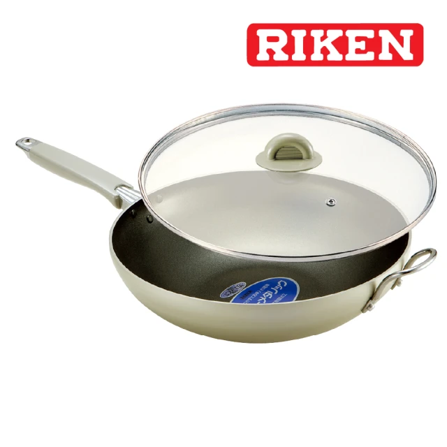 RIKEN 理研 韓國製不沾鍋煎炒鍋30cm(含安全玻璃蓋)