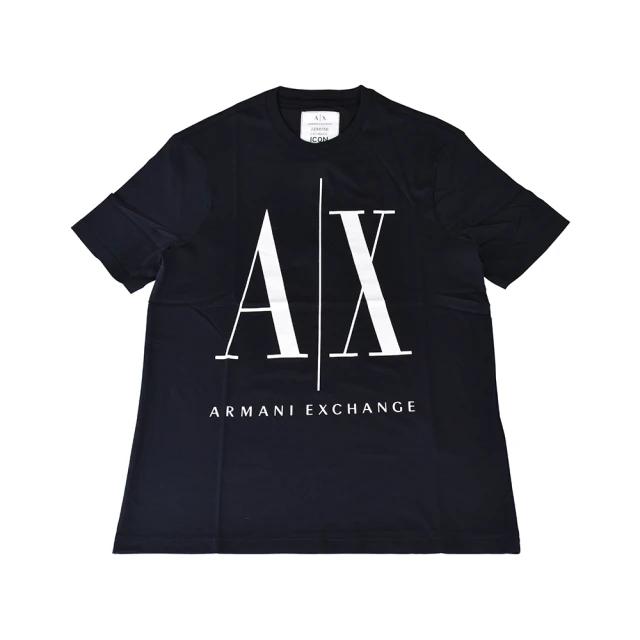 EMPORIO ARMANI A│X Armani Exchange經典壓印字母LOGO造型純棉短袖T恤(XS/S/M/L/深藍x白字)