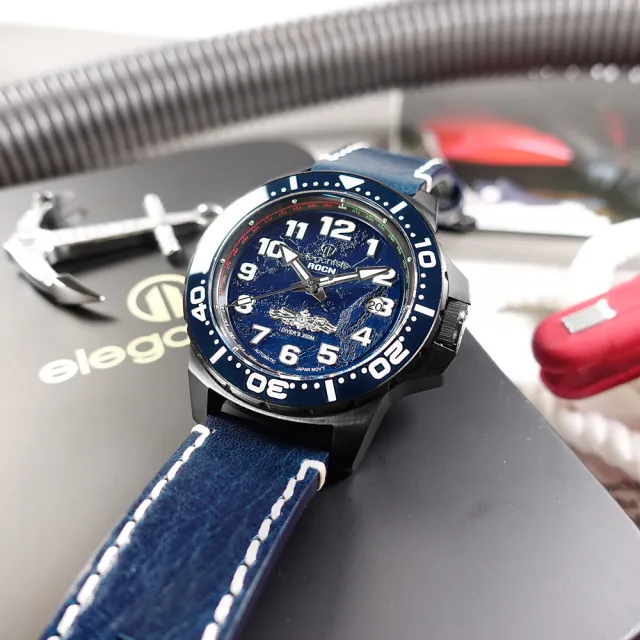 【elegantsis 愛樂時】海軍艦隊2.0 機械錶 義大利真牛皮錶帶 藍黑色 46mm(ELJX48MAS-ROCN-NU02LC)