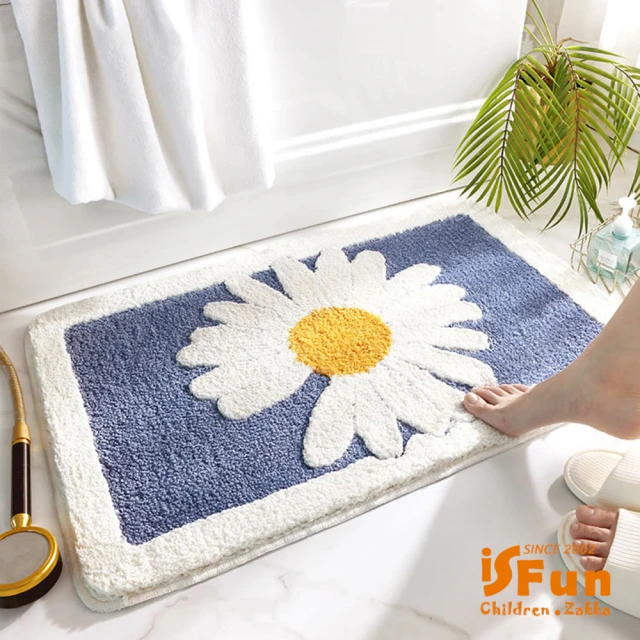 iSFun 清新雛菊＊加厚吸水絨毛腳踏浴室地墊50x80cm(藍)