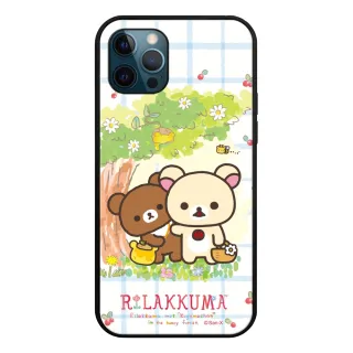 【Rilakkuma 拉拉熊】iPhone12/iPhone12 Pro 6.1吋 玻璃背板手機殼/保護殼  森林格紋(正版授權 台灣製造)