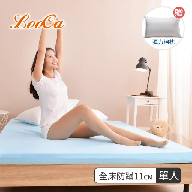 【LooCa】贈枕x1-法國防蹣11cm記憶床墊(2色選-單人3尺)