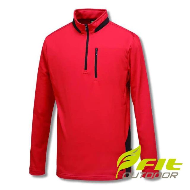 【Fit 維特】男-內刷立領保暖衣-桔紅色 GW1102-25(半開襟/立領上衣/保暖上衣/吸濕排汗)