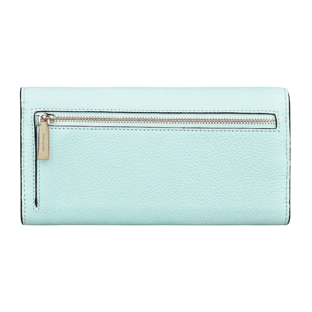 【KATE SPADE】Kate Spade MARTI 金屬桃心LOGO荔枝紋牛皮12卡釦式長夾(展示品/大/淺蒂芬妮藍)