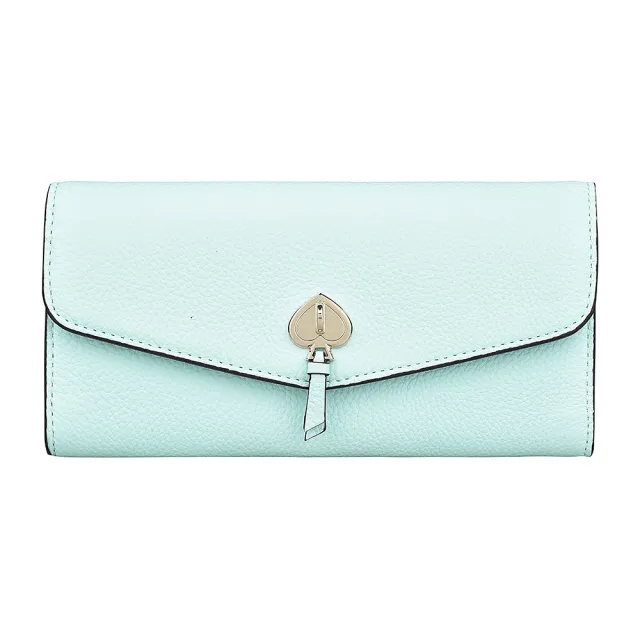 【KATE SPADE】Kate Spade MARTI 金屬桃心LOGO荔枝紋牛皮12卡釦式長夾(展示品/大/淺蒂芬妮藍)
