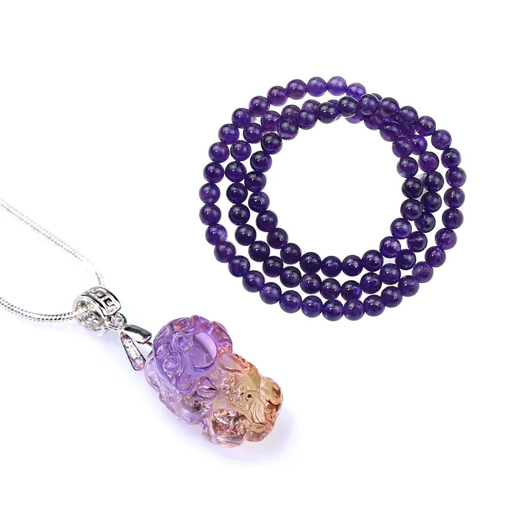 【開運方程式】紫黃晶貔貅項鍊送紫水晶手珠套組(同時招財招貴人)