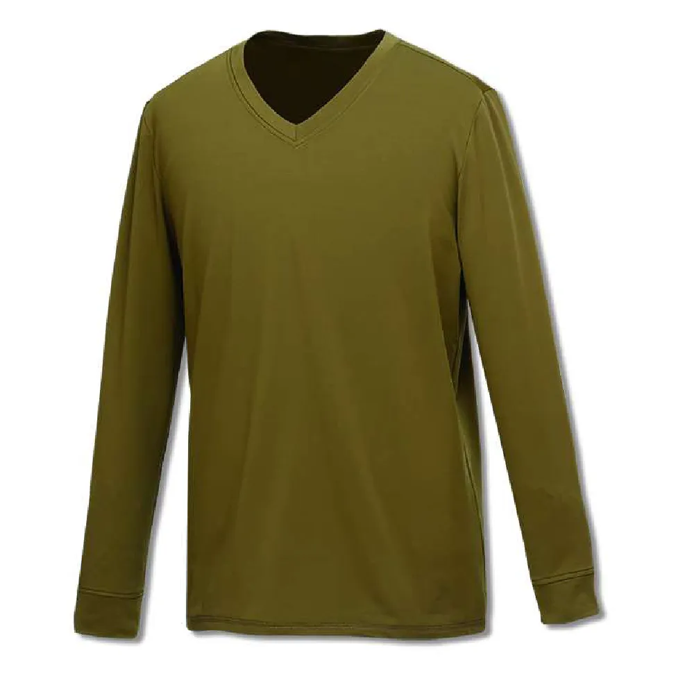【Fit 維特】男-遠紅外線彈性V領保暖內衣-橄欖綠 GW1502-47(保暖衣/貼身內衣/衛生衣/發熱衣/素T)
