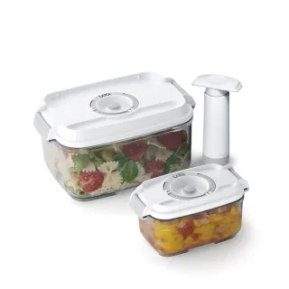 【LAICA 萊卡】義大利進口 真空保鮮盒2入（附手抽幫浦）(0.5L 2L)