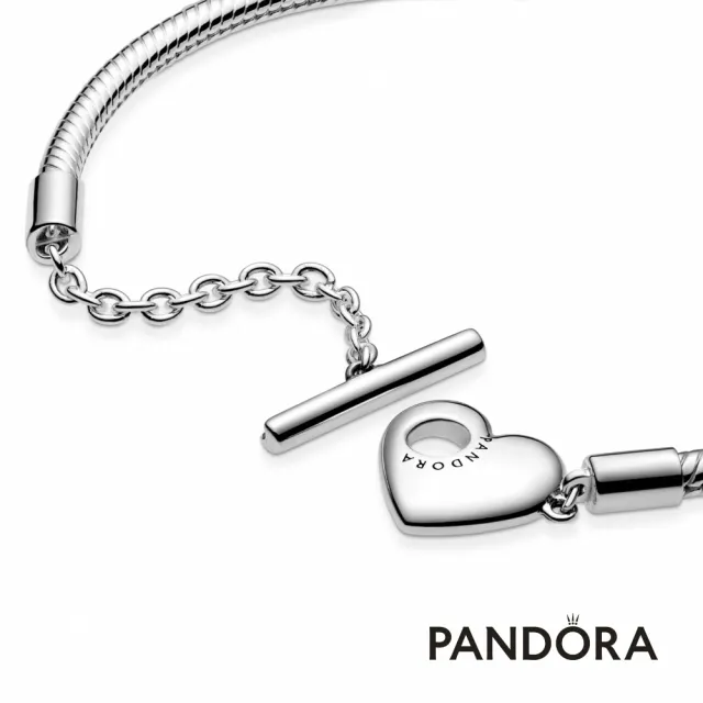 【Pandora官方直營】Pandora Moments 心形 T 字扣蛇形手鏈