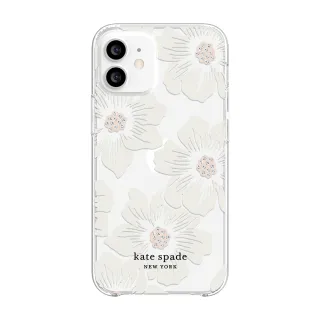 【KATE SPADE】iPhone 12 mini 5.4吋 手機保護殼/套(蜀葵花+白色鑲鑽)