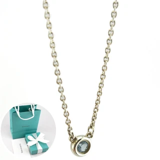【Tiffany&Co. 蒂芙尼】純銀鑲圓形海藍寶石項鍊