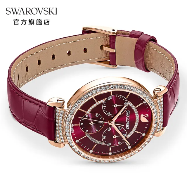 【SWAROVSKI 官方直營】PASSAGE CHRONO 俐落酒紅三眼真皮手錶 交換禮物(Passage Chrono)