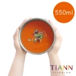 【TiANN 鈦安】鈦碗 純鈦雙層碗含橘蓋+碟子+短柄台式湯匙(550ml 個人餐具組)