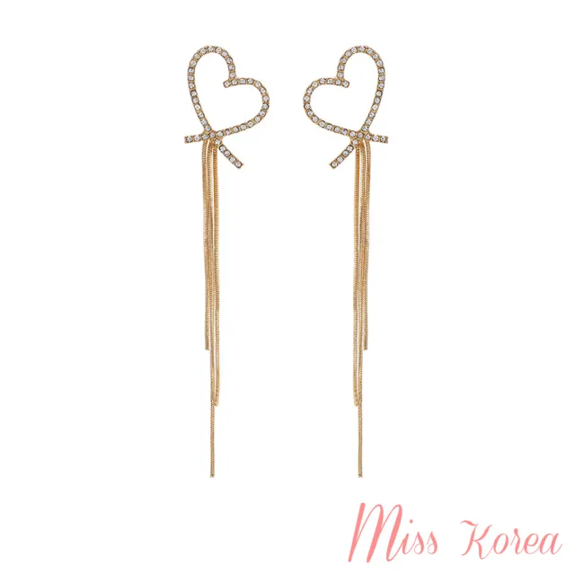 【MISS KOREA】韓國設計甜美氣質美鑽愛心流蘇長耳環