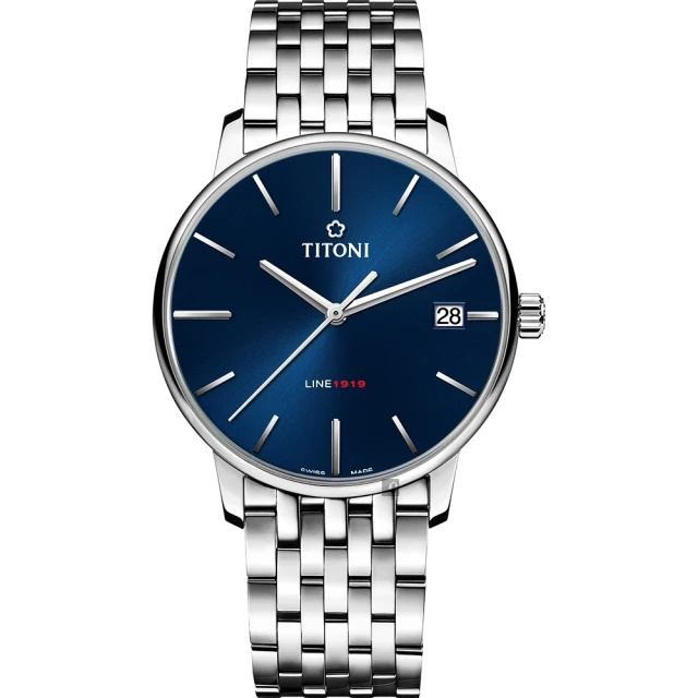 TITONI 梅花錶 LINE1919 百年紀念 T10機械錶-藍x銀/40mm 99狂買節(83919 S-612)