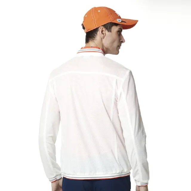 【Lynx Golf】男款素面羅紋配色織條網狀透氣長袖外套(白色)
