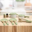 【Teamson】小廚師法蘭克福木製玩具廚房餐具組_綠色(家家酒14件組)